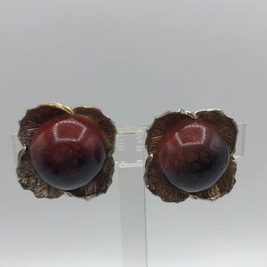 Gorgeous Clipons  Earrings Floral with Amber like stone.